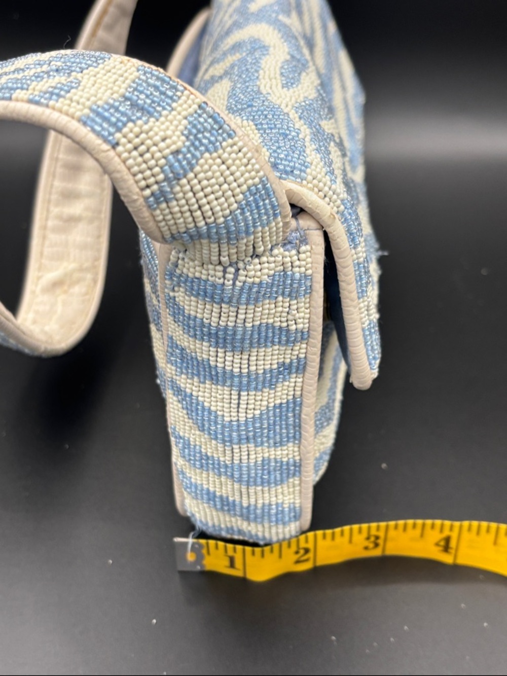 STAUD Tommy Beaded Shoulder Bag - Blue & White - Interior Strap is Peeling Some - Picture 10 of 13